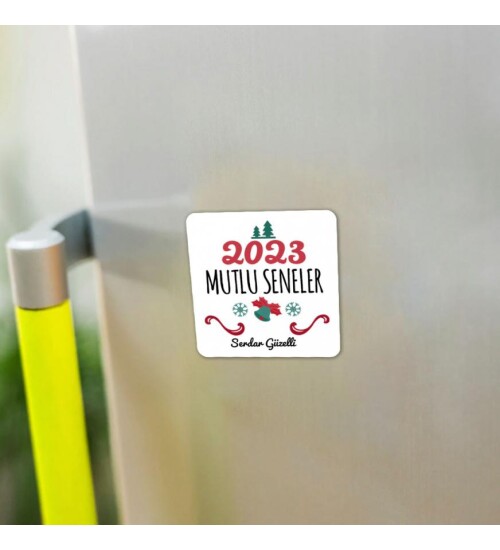 Kişiye Özel 2023 Yeniyıl Temalı Fotoğraf Baskılı 6x6 Kare Magnet HK2406 (6 ADET)