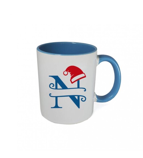 Kişiye Özel Yeniyıl Temalı Fotoğraf Baskılı Porselen Kupa Bardak Mavi HK2408