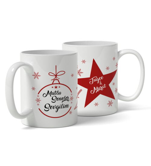 Kişiye Özel Yılbaşı Temalı Sevgiliye Baskılı Porselen Kupa Bardak HK3755