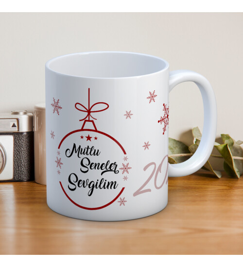 Kişiye Özel Yılbaşı Temalı Sevgiliye Baskılı Porselen Kupa Bardak HK3755