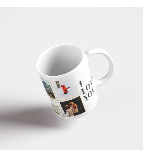 Kişiye Özel 6 Fotoğraflı I Love You Temalı Kupa Bardak HK5003