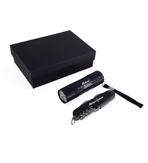 Kişiye Özel Hediyelik Set Led El Feneri ve 7 Fonksiyonlu Çakı HK2461