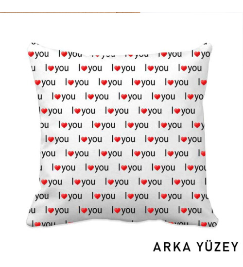 Kişiye Özel Baskılı I Love You Kalp Desen Yastık 37 cm