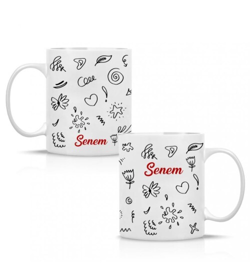 Kişiye Özel İsim Baskılı Porselen Beyaz Kupa Bardak HK2351