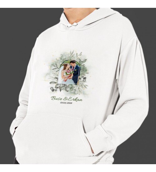 Kişiye Özel Fotoğraf Baskılı Kapşonlu Beyaz Unisex Sweatshirt HK2358