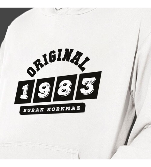 Kişiye Özel Tarih Baskılı Kapşonlu Beyaz Unisex Sweatshirt HK2359