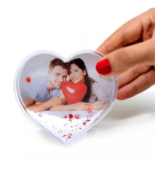 Kişiye Özel Fotoğraf Baskılı Kalp Fotoğraflı Kar Küresi