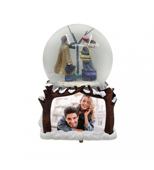Kişiye Özel Fotoğraf Çerçeveli Aşıklar Işıklı Müzikli Otomatik Kar Küresi
