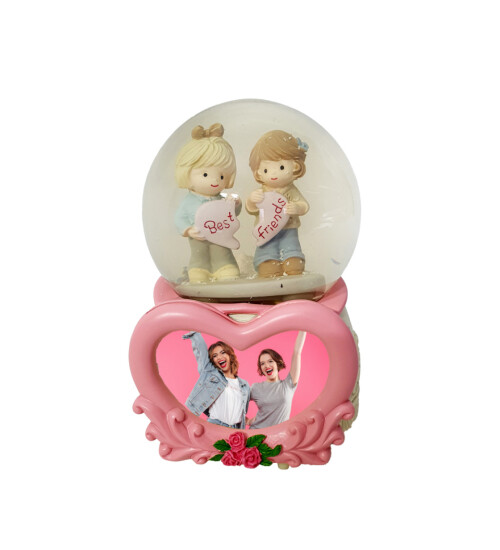Kişiye Özel Fotoğraf Çerçeveli Best Friends Işıklı Müzikli Otomatik Kar Küresi HK2741