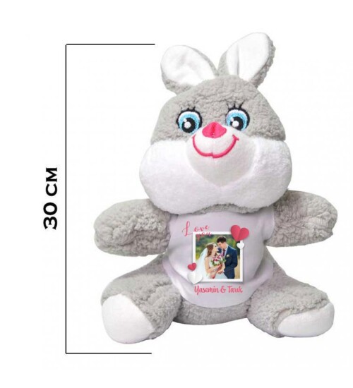 Kişiye Özel Fotoğraf ve İsim Baskılı Peluş Tavşan HK2453