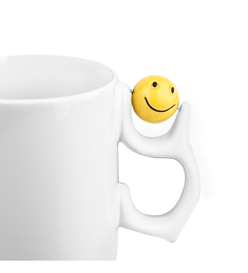 Kişiye Özel Gülen Yüz Emojili Porselen Beyaz Kupa Bardak HK2588