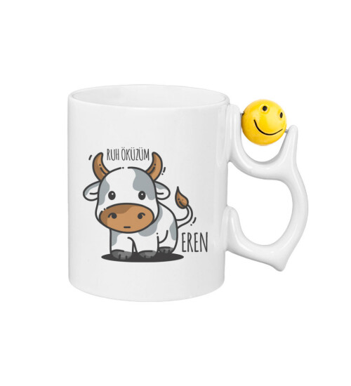 Kişiye Özel Gülen Yüz Emojili Porselen Beyaz Kupa Bardak HK2588