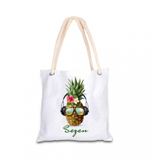 Kişiye Özel İsim Baskılı Ananas Temalı Bez Kol Çantası 40x40 cm HK2432