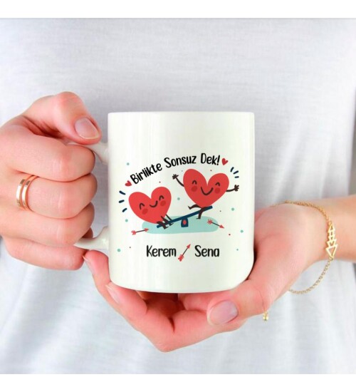 Kişiye Özel İsim Baskılı Seni Çok Seviyorum Kalp ve Ayıcık Temalı Sevgili Kupa HK2511