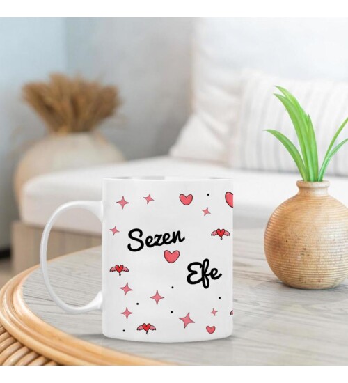 Kişiye Özel İsim, Foto ve Spotify Müzik Kodu Baskılı Kalp Temalı Sevgili Kupa HK2510