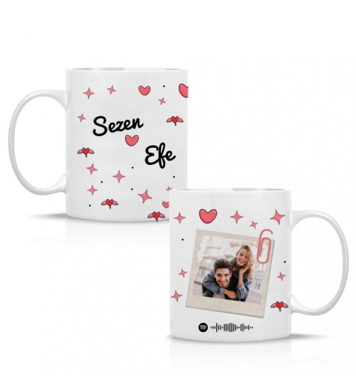 Kişiye Özel İsim, Foto ve Spotify Müzik Kodu Baskılı Kalp Temalı Sevgili Kupa HK2510