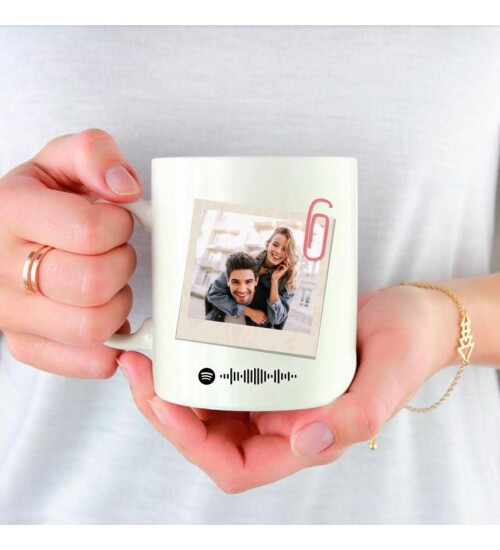 Kişiye Özel İsim, Foto ve Spotify Müzik Kodu Baskılı Mutlu Kuşlar Temalı Sevgili Kupa HK2512