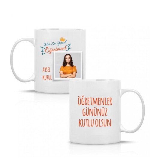 Kişiye Özel Öğretmenler Günü Fotoğraf Baskılı Porselen Beyaz Kupa Bardak HK2321