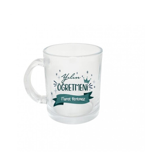 Kişiye Özel Öğretmenler Günü Yılın Öğretmeni Baskılı Şeffaf Cam Kupa Bardak HK2326