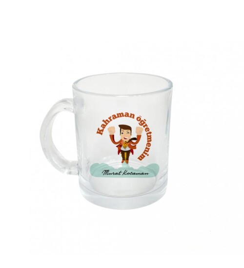Kişiye Özel Öğretmenler Günü Kahraman Öğretmen Baskılı Şeffaf Cam Kupa Bardak HK2327