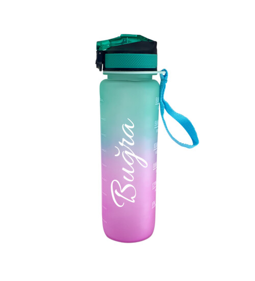 Kişiye Özel Pipetli, Çift Renkli, Mika Motivasyon Matarası 1 Lt HK2736