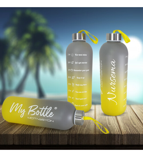 Kişiye Özel Renkli 1 LT Motivasyon Cam Su Matarası HK2706