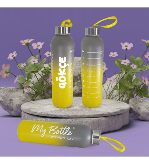 Kişiye Özel Renkli 750 ml Motivasyon Cam Su Matarası HK2708