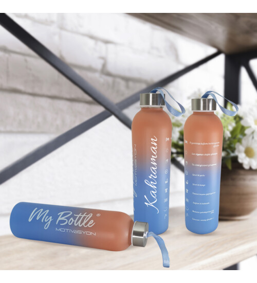 Kişiye Özel Renkli 750 ml Motivasyon Cam Su Matarası HK2709