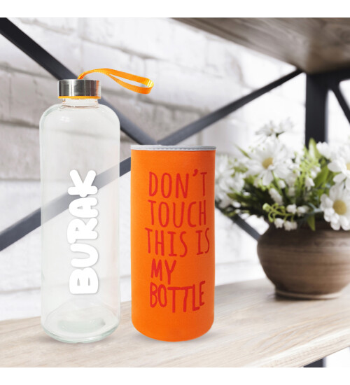 Kişiye Özel Renkli Kılıflı Cam Matara 1000 ml