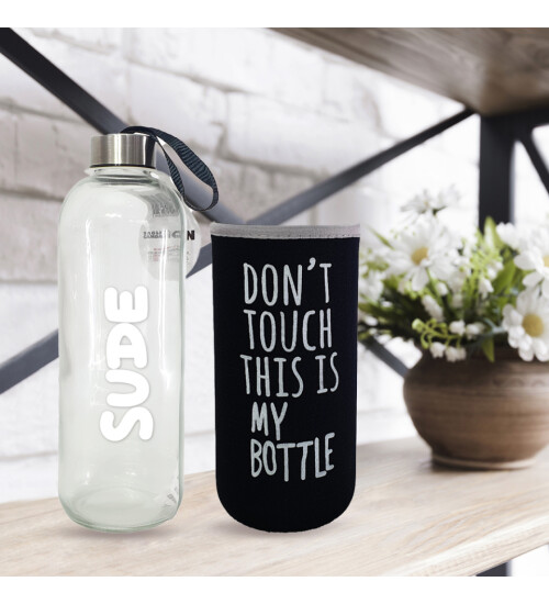 Kişiye Özel Renkli Kılıflı Cam Matara 1000 ml