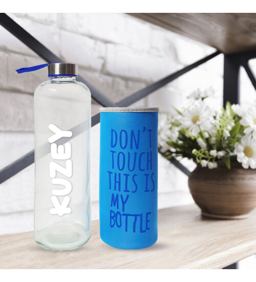 Kişiye Özel Renkli Kılıflı Cam Matara 1000 ml