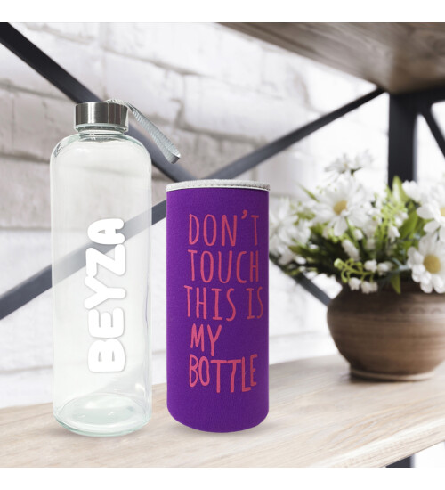 Kişiye Özel Renkli Kılıflı Cam Matara 1000 ml