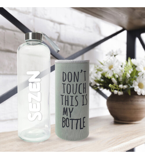 Kişiye Özel Renkli Kılıflı Cam Matara 1000 ml