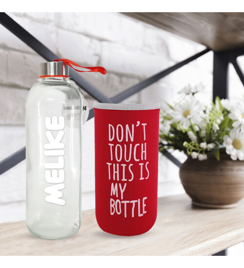 Kişiye Özel Renkli Kılıflı Cam Matara 1000 ml