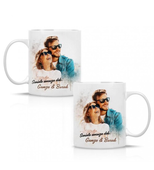 Kişiye Özel Tasarımlı Foto ve İsim Baskılı Sevgili Kupa HK2505
