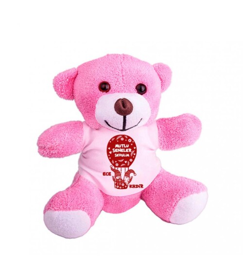 Kişiye Özel Yeniyıl Baskılı Peluş Pembe Ayı HK2436