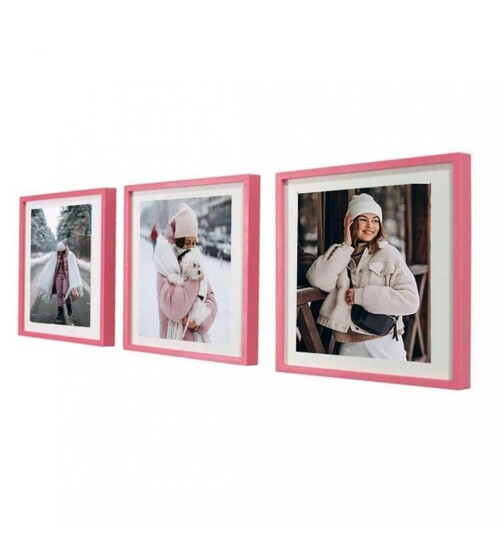Yapışan Sök Tak Kare Çerçeve - Pembe 3Lü Paket (FOTOĞRAF BASKILI)