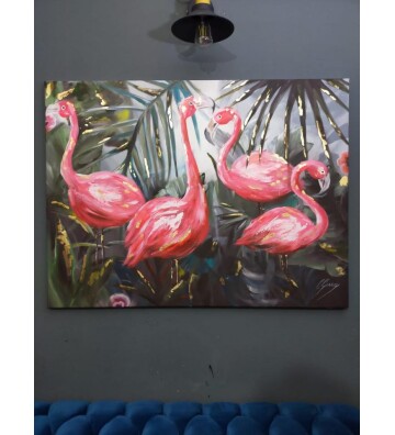 Orijinal Tablo Renkli 80x120 cm El Yapımı Tuval Tablo Flamingolar