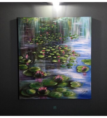 Orijinal Tablo Renkli 80x90 cm El Yapımı Tuval Tablo Nilüferlerin Huzuru