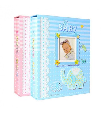 Kişiye Özel 5 Foto Hediyeli 100lük Kutulu Bebek Albümü - 15X21 cm - Pembe Ve Mavi