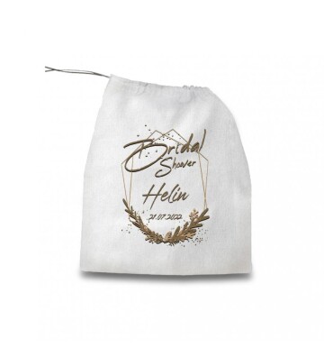 Kişiye Özel Bridal Shower Hatırası Büzgülü Bez Hediye Kesesi 30x35 cm HK2153