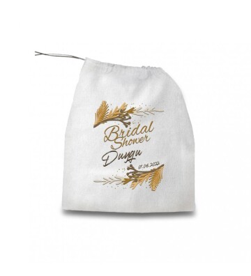Kişiye Özel Bridal Shower Hatırası Büzgülü Bez Hediye Kesesi 30x35 cm HK2155