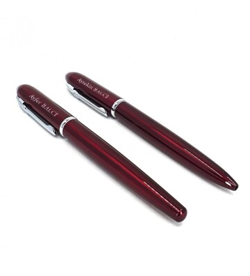 Kişiye Özel VIP Dolma ve Tükenmez Kalem Seti Bordo 333