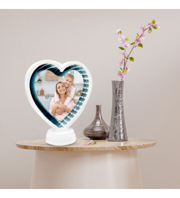 Kişiye Özel Anneler Günü 3D Beyaz Led Işıklı Aynalı Kalp Fotoğraf Çerçevesi HK2662