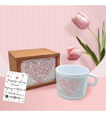 Spotify Şarkı Kodlu 100 Dilde Seni Seviyorum Sevgililer Günü Sevgiliye Özel Ahşap Kutulu Kupa Bardak HK2522